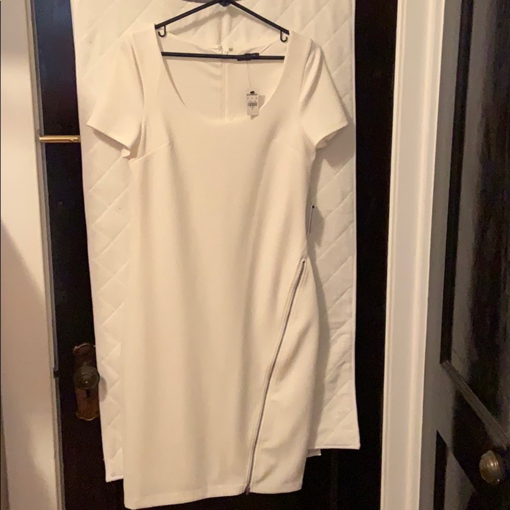 Express off white midi dress with zipper detail